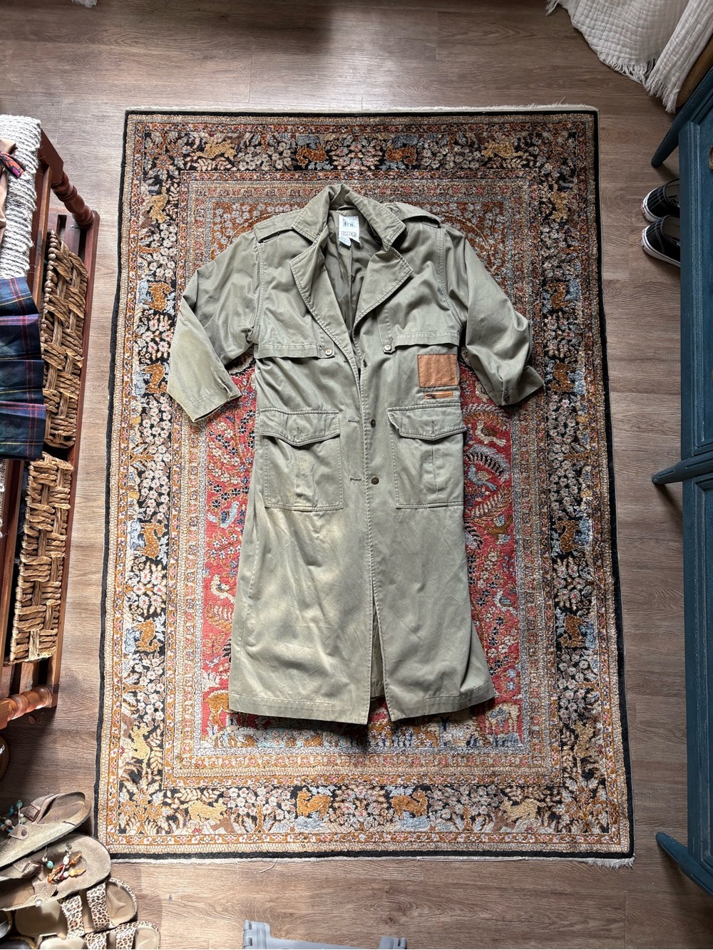 Together Olive Green Trench Coat with Brown Patch